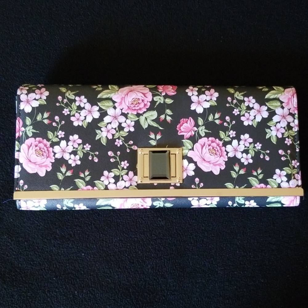 Floral clutch with gold trim